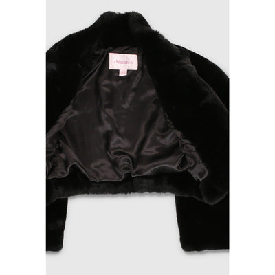 Vintage Y2K Micro Cropped Black Faux Fur Coat