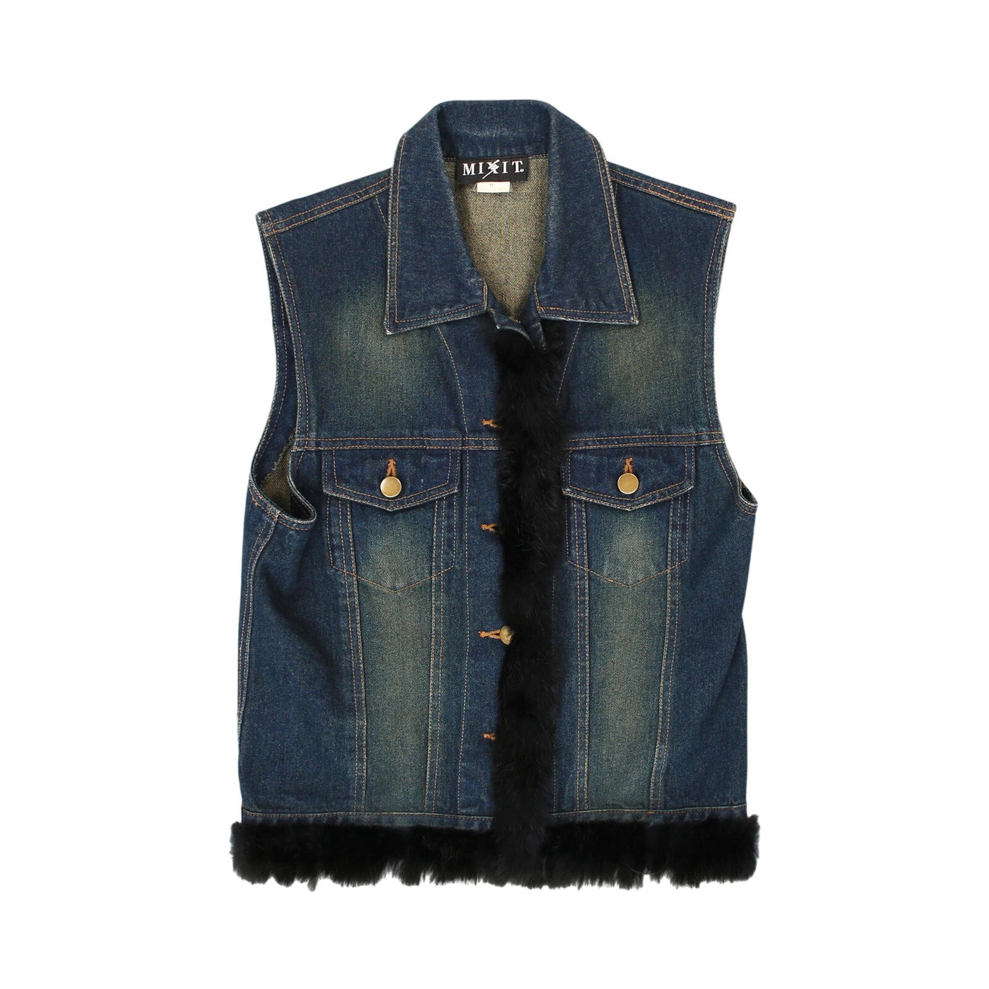 Vintage Denim Faux Fur Trim Vest