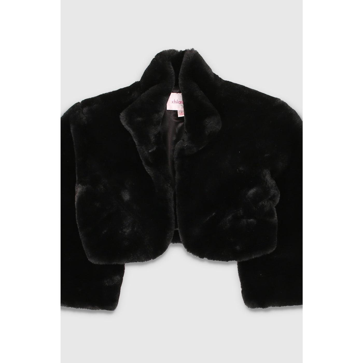 Vintage Y2K Micro Cropped Black Faux Fur Coat