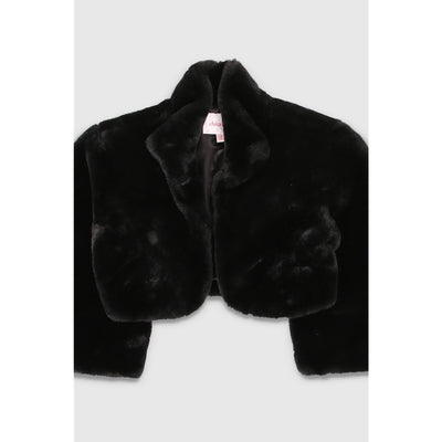 Vintage Y2K Micro Cropped Black Faux Fur Coat