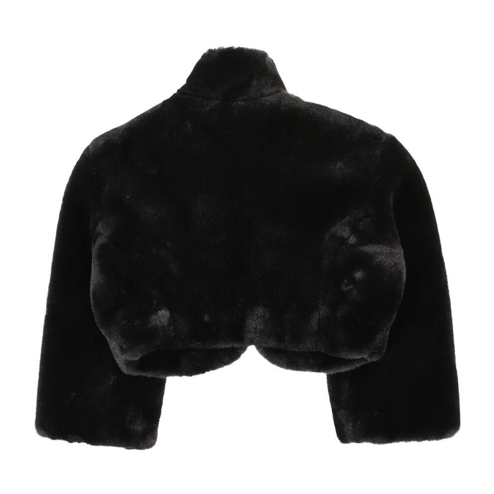 Vintage Y2K Micro Cropped Black Faux Fur Coat