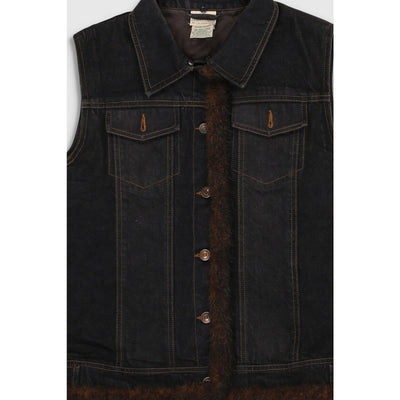 Vintage Y2K Denim Faux Fur Trim Vest