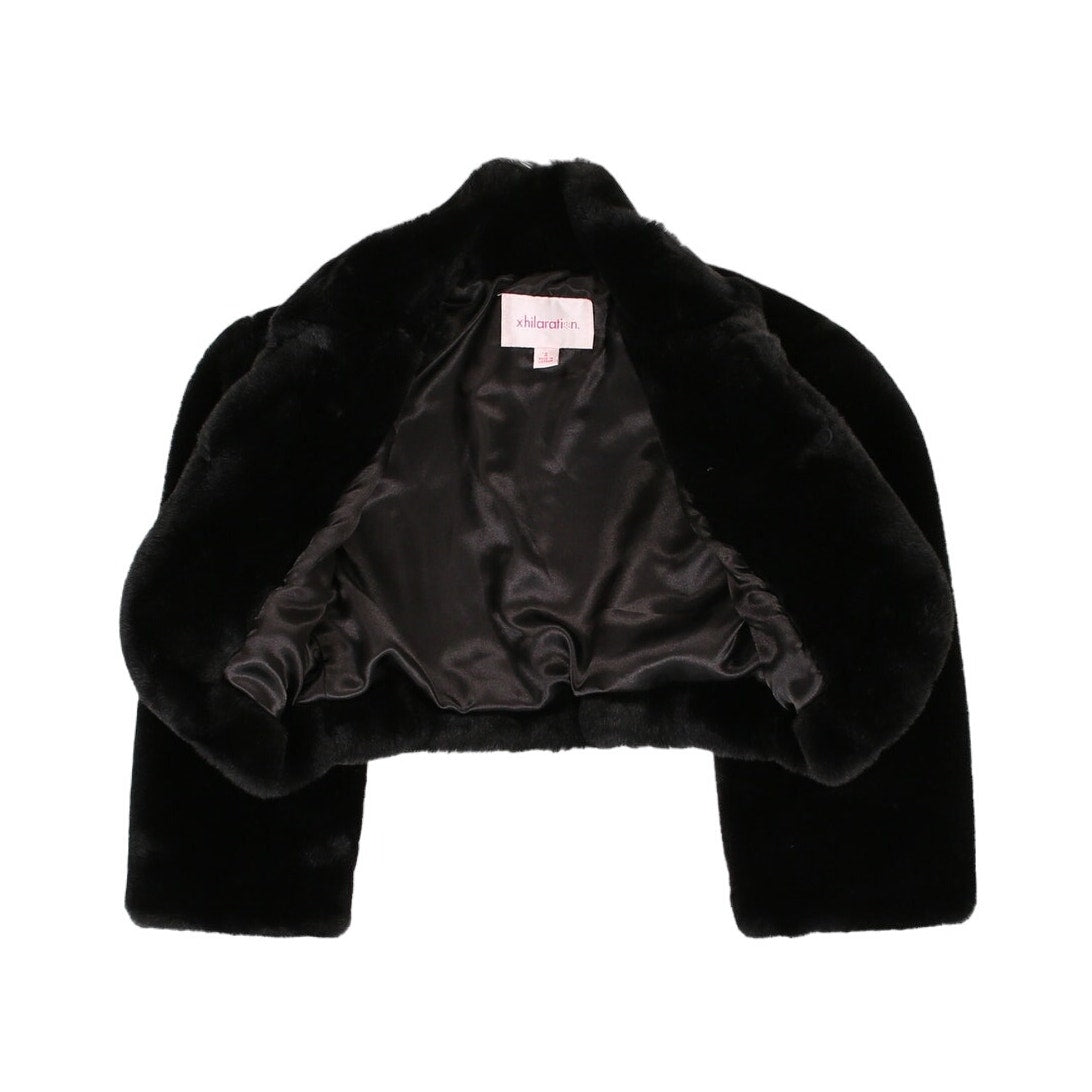 Vintage Y2K Micro Cropped Black Faux Fur Coat