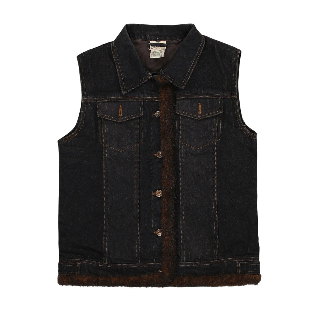 Vintage Y2K Denim Faux Fur Trim Vest