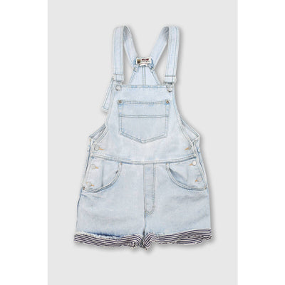 Vintage 90’s Light Wash Overall Shorts With Striped Trim