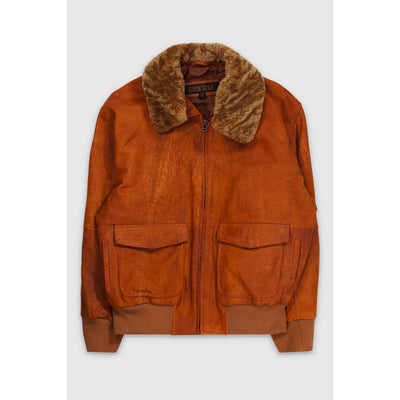 Vintage 90s Leather Brown Removable Fur Collar Jacket