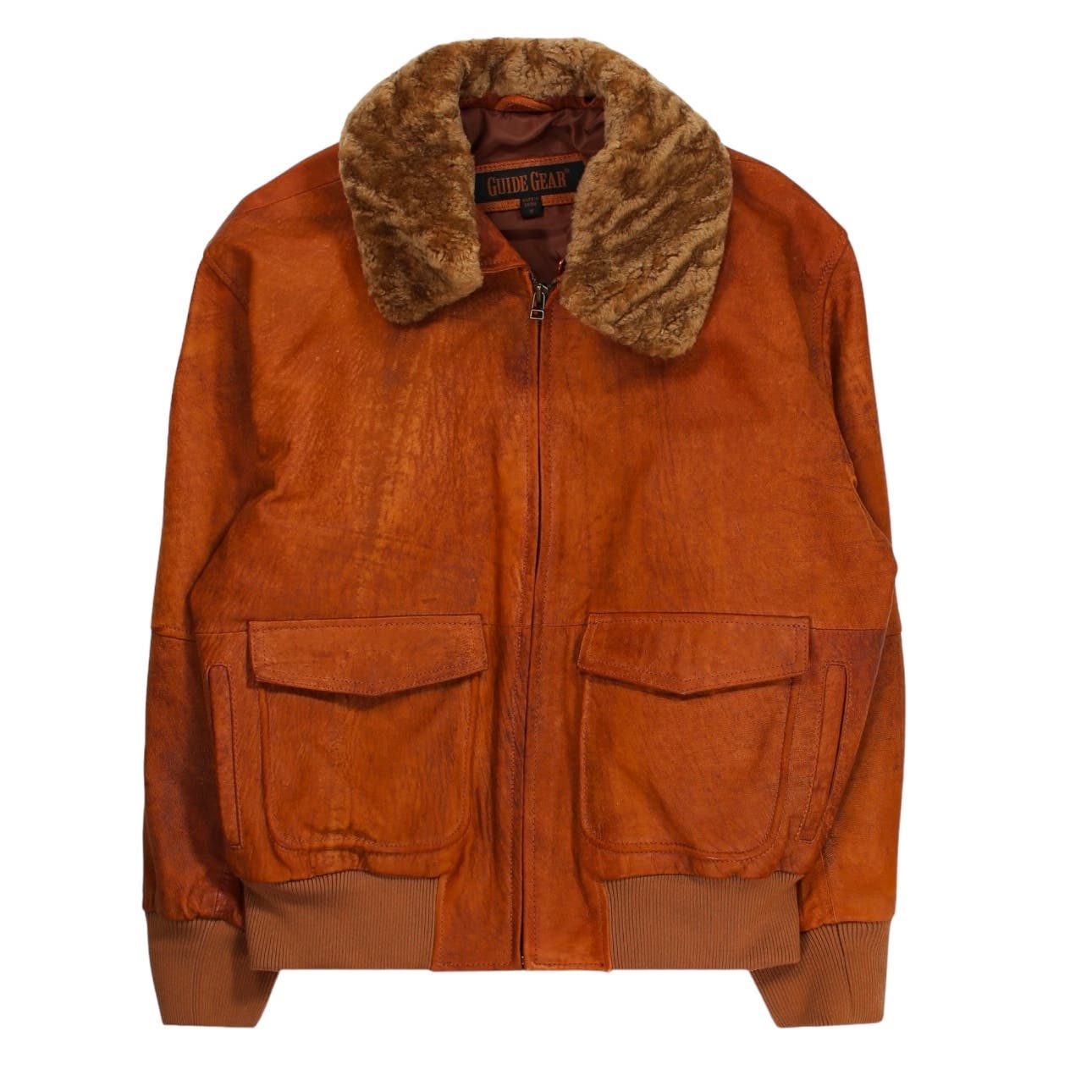 Vintage 90s Leather Brown Removable Fur Collar Jacket