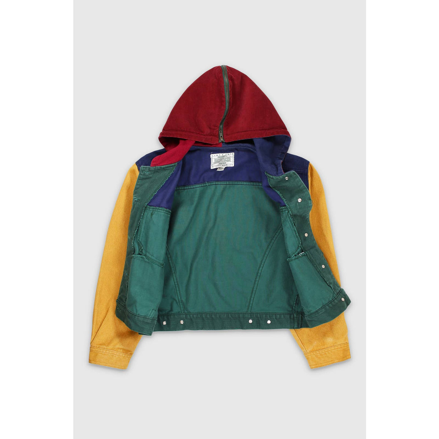 Vintage 90s Colorblock Split Hood Cropped Denim Jacket