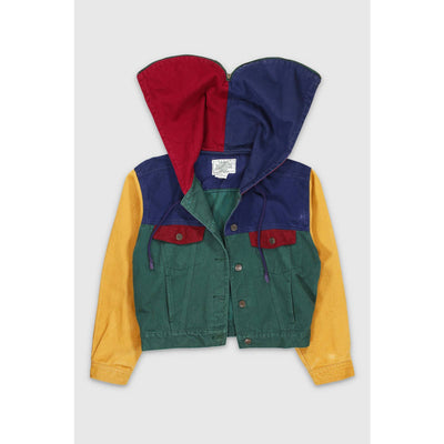 Vintage 90s Colorblock Split Hood Cropped Denim Jacket