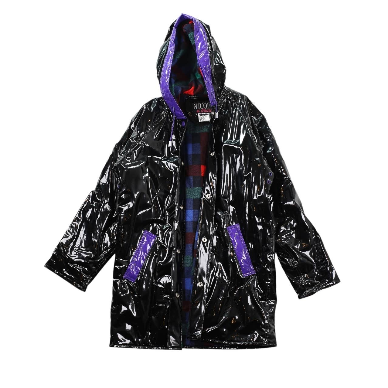 Vintage Y2K Shiny Plaid Lined Raincoat