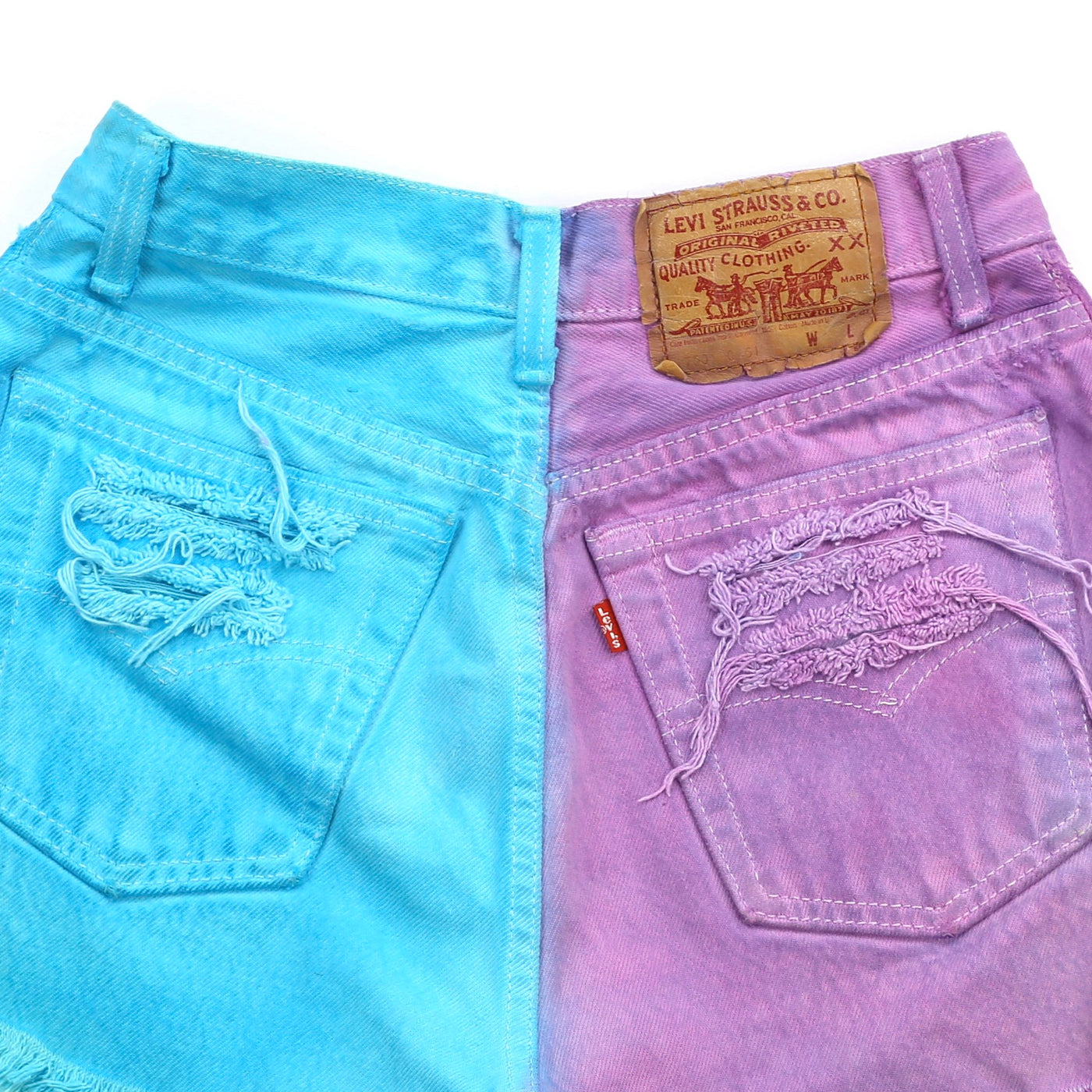 Vintage 501 Levis Half Dyed Purple Studded and Distressed High Waisted Shorts // Size 25 // Festival Outfits