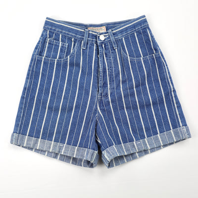 Vintage Guess White and Blue Striped High Waisted Shorts