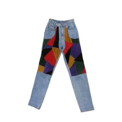 Vintage Stefano Multicolor Rainbow Patched High Waisted Jeans